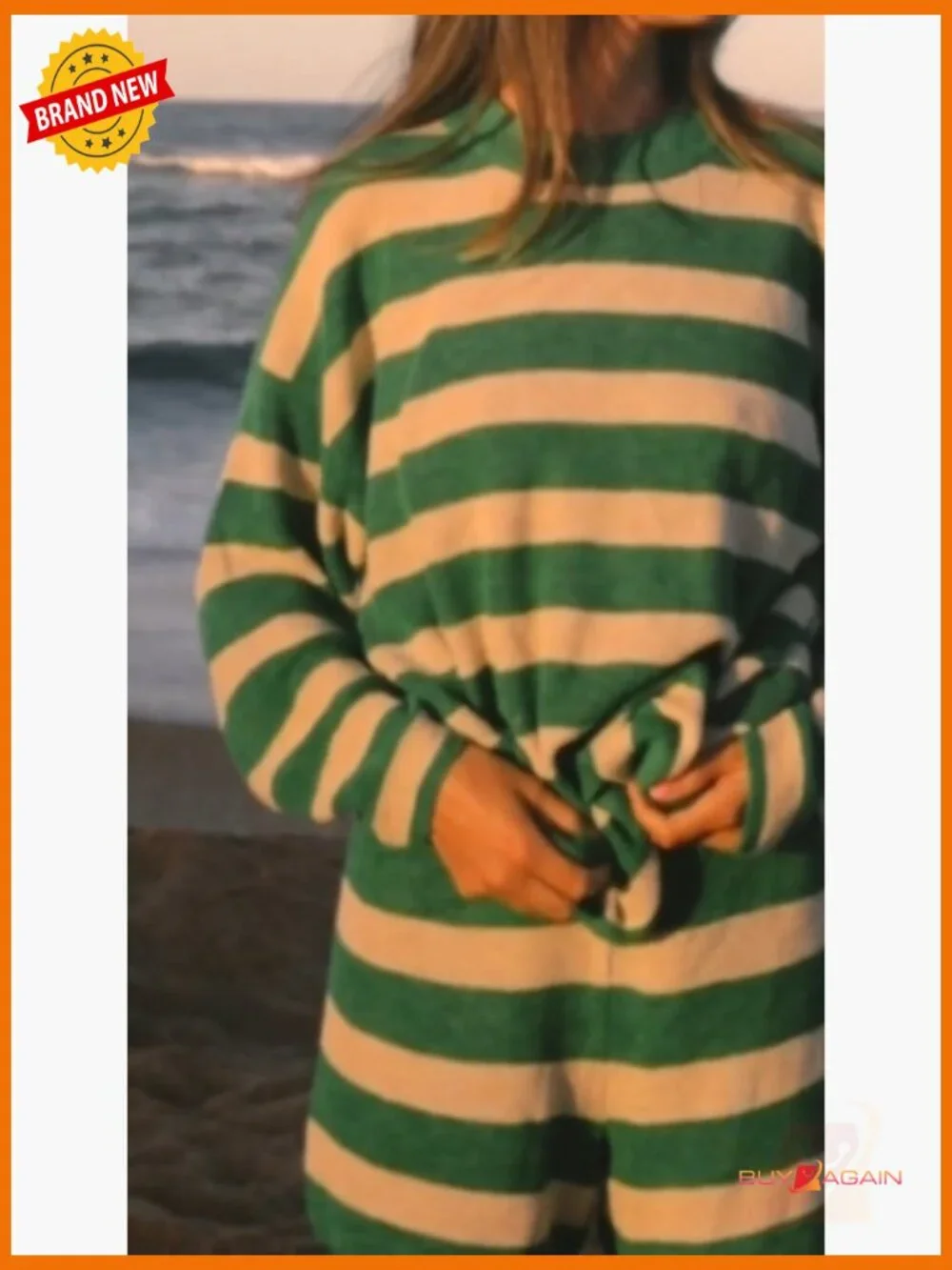 Oversized Striped Sweater Lounge Set Matching Pajama 2 Piece with Shorts - Picture 7 of 7